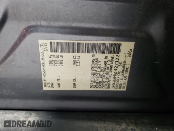 2016 Nissan Maxima Platinum with VIN 1N4AA6AP1GC427122, listed as a Copart auction lot 58720715 with 159,045 mi miles and Salvage title. Bid and sale history available at DreamBid. Image 12.