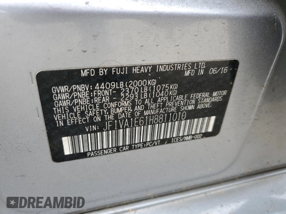 2017 Subaru WRX Premium with VIN JF1VA1E61H8811010, listed as a Copart auction lot 82431684 with 174,145 mi miles and Salvage title. Bid and sale history available at DreamBid. Image 12.