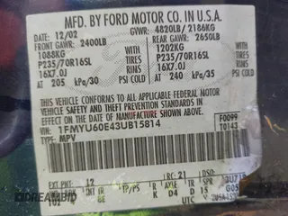 2003 Ford Explorer Sport XLS с VIN 1FMYU60E43UB15814, выставлен на аукционе IAAI как лот 42398772 с пробегом 266 486 миль миль и . История ставок и продаж доступна на DreamBid. Изображение 9.