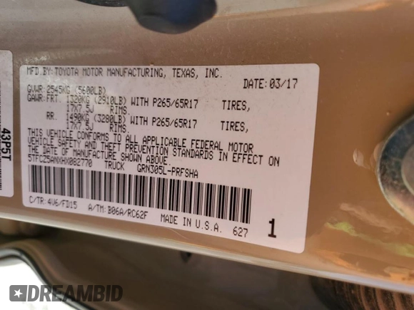 2017 Toyota Tacoma SR5 with VIN 5TFCZ5ANXHX082770, listed as a Copart auction lot 53835735 with 181,676 mi miles and Salvage Title. Bid and sale history available at carsss.com. Image 13.