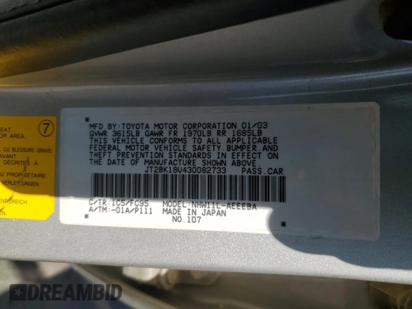 2003 Toyota Prius with VIN JT2BK18U430082733, listed as a Copart auction lot 71598584 with 141,599 mi miles and Salvage Title. Bid and sale history available at carsss.com. Image 12.