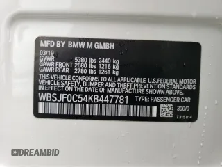 2019 BMW M5 Competition z VIN WBSJF0C54KB447781, wystawiony jako Copart lot #63513033 z przebiegiem 27 417 mil mil oraz Szkoda całkowita • Salvage title. Historia ofert i sprzedaży dostępna na DreamBid. Obrazek 14.
