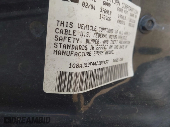 2004 Saturn ION with VIN 1G8AJ52F44Z182457, listed as a IAAI auction lot 41955387 with 226,414 mi miles. Bid and sale history available at carsss.com. Image 9.