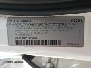 2015 Audi A6 Premium Plus with VIN WAUGFAFC2FN037063, listed as a Copart auction lot 58071405 with 150,007 mi miles and Salvage title. Bid and sale history available at DreamBid. Image 12.