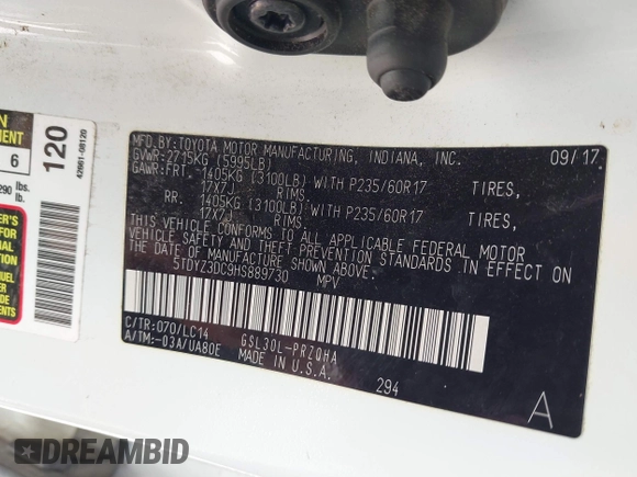 2017 Toyota Sienna XLE Auto Access Seat с VIN 5TDYZ3DC9HS889730, выставлен на аукционе IAAI как лот 42171616 с пробегом 92 822 миль миль и . История ставок и продаж доступна на DreamBid. Изображение 9.