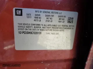 2012 Chevrolet Cruze LS with VIN 1G1PC5SH9C7228136, listed as a Copart auction lot 50097915 with 105,043 mi miles and Salvage Title. Bid and sale history available at carsss.com. Image 13.