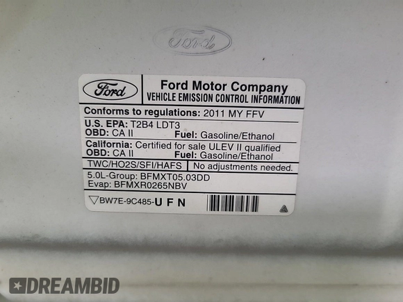 2011 Ford F-150 with VIN 1FTPF1EF3BKD95511, listed as a IAAI auction lot 42785532 with 86,006 mi miles and . Bid and sale history available at DreamBid. Image 50.