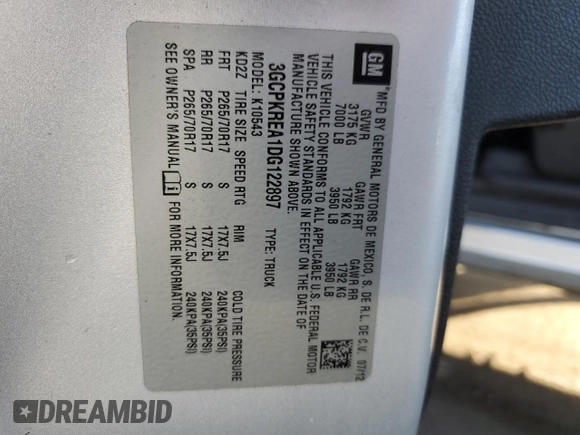 2013 Chevrolet Silverado 1500 LS with VIN 3GCPKREA1DG122897, listed as a Copart auction lot 42510225 with 212,745 mi miles and Salvage Title. Bid and sale history available at DreamBid. Image 13.