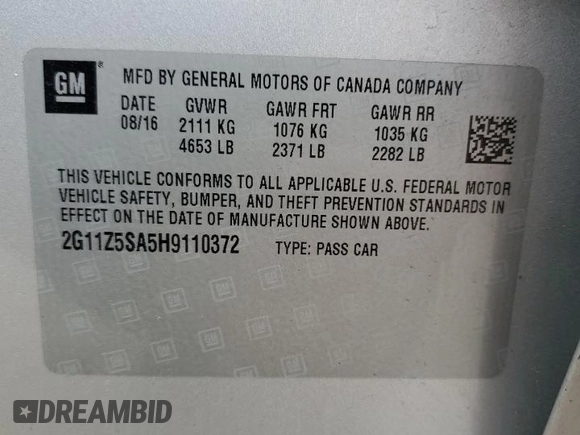 2017 Chevrolet Impala LS with VIN 2G11Z5SA5H9110372, listed as a Copart auction lot 63558774 with 163,645 mi miles and Salvage Title. Bid and sale history available at DreamBid. Image 12.