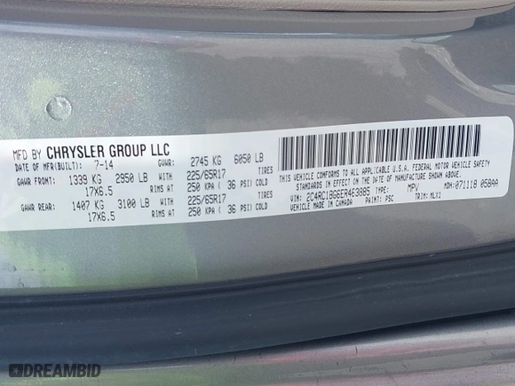2014 Chrysler Town & Country Touring with VIN 2C4RC1BG6ER463885, listed as a IAAI auction lot 41943602 with 154,815 mi miles. Bid and sale history available at carsss.com. Image 9.