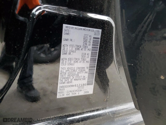 2024 Nissan Frontier PRO-4X with VIN 1N6ED1EK9RN612186, listed as a Copart auction lot 85501314 with 19,613 mi miles and Salvage Title. Bid and sale history available at carsss.com. Image 12.