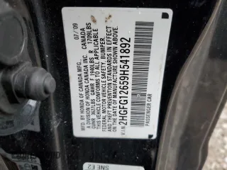 2009 Honda Civic Cpe LX with VIN 2HGFG12659H541892, listed as a Copart auction lot 52978235 with 73,151 mi miles and Salvage Title. Bid and sale history available at carsss.com. Image 12.