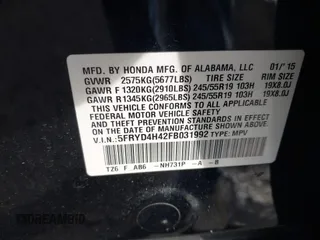 2015 Acura MDX Tech Pkg with VIN 5FRYD4H42FB031992, listed as a IAAI auction lot 41564215 with 125,042 mi miles. Bid and sale history available at carsss.com. Image 9.