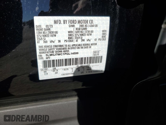 2023 Lincoln Aviator Reserve z VIN 5LM5J7WC1PGL14599, wystawiony jako Copart lot #42214515 z przebiegiem 70 737 mil mil oraz Szkoda całkowita • Salvage title. Historia ofert i sprzedaży dostępna na DreamBid. Obrazek 12.