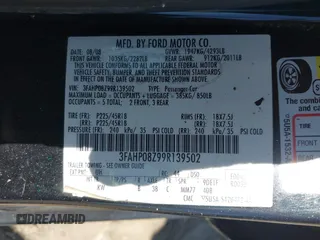 2009 Ford Fusion SEL with VIN 3FAHP08Z99R139502, listed as a IAAI auction lot 42095776 with 89,394 mi miles and . Bid and sale history available at carsss.com. Image 9.