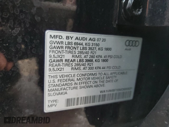 2021 Audi SQ7 Prestige z VIN WA1VWBF70MD000531, wystawiony jako Copart lot #44532165 z przebiegiem 29 278 mil mil oraz Szkoda całkowita • Salvage title. Historia ofert i sprzedaży dostępna na DreamBid. Obrazek 13.