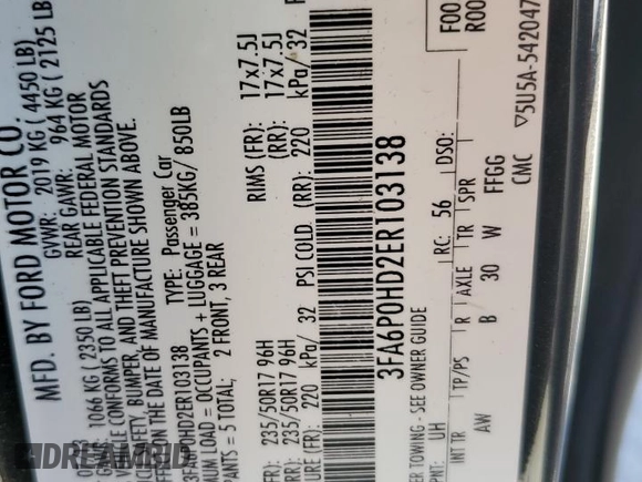 2014 Ford Fusion SE with VIN 3FA6P0HD2ER103138, listed as a Copart auction lot 53284635 with 192,652 mi miles and Clean Title. Bid and sale history available at carsss.com. Image 12.