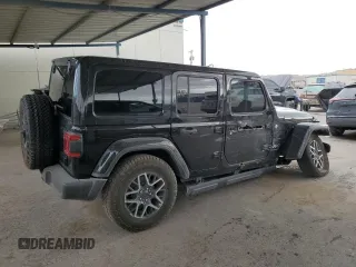 2024 Jeep Wrangler Sahara with VIN 1C4PJXEG0RW369476, listed as a Copart auction lot 49054345 with 816 mi miles and Salvage title. Bid and sale history available at DreamBid. Image 3.