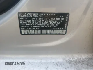 2019 Volkswagen Passat Wolfsburg Edition z VIN 1VWLA7A38KC011998, wystawiony jako Copart lot #54525115 z przebiegiem 45 529 mil mil oraz Szkoda całkowita • Salvage title. Historia ofert i sprzedaży dostępna na DreamBid. Obrazek 12.