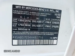 2004 Mercedes-Benz M 350 with VIN 4JGAB57E54A482716, listed as a IAAI auction lot 40731487 with 178,587 mi miles and . Bid and sale history available at DreamBid. Image 9.