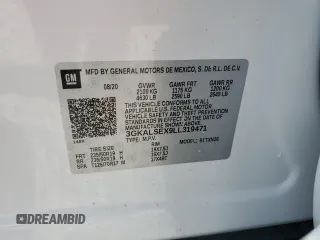 2020 GMC Terrain Denali with VIN 3GKALSEX9LL319471, listed as a Copart auction lot 59971555 with 8,777 mi miles and Salvage title. Bid and sale history available at DreamBid. Image 14.