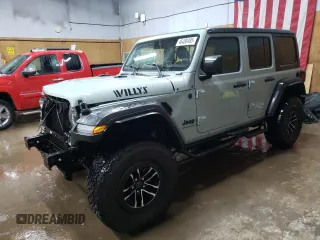 2024 Jeep Wrangler Willys with VIN 1C4RJXDG5RW287544, listed as a Copart auction lot 46488485 with 8,436 mi miles and Salvage Title. Bid and sale history available at carsss.com. Image 1.