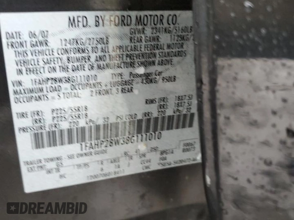 2008 Ford Taurus Limited with VIN 1FAHP28W38G111010, listed as a Copart auction lot 81496414 with 199,298 mi miles and Salvage Title. Bid and sale history available at carsss.com. Image 14.