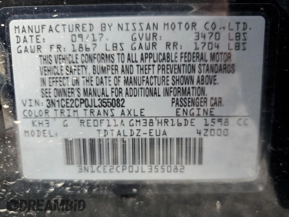 2018 Nissan Note SV with VIN 3N1CE2CP0JL355082, listed as a Copart auction lot 50400985 with 130,375 mi miles and Salvage Title. Bid and sale history available at DreamBid. Image 14.