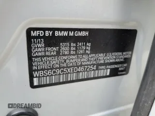 2014 BMW M6 z VIN WBS6C9C5XED467254, wystawiony jako Copart lot #50335275 z przebiegiem 67 534 mil mil oraz Szkoda całkowita • Salvage title. Historia ofert i sprzedaży dostępna na DreamBid. Obrazek 12.