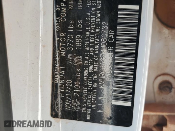 2021 Hyundai Venue SEL with VIN KMHRC8A37MU086732, listed as a Copart auction lot 59183105 with 104,202 mi miles and Salvage title. Bid and sale history available at DreamBid. Image 12.