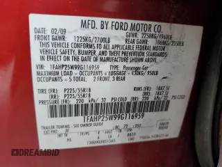 2009 Ford Taurus Limited with VIN 1FAHP25W99G116959, listed as a Copart auction lot 72923024 with 157,803 mi miles and Salvage Title. Bid and sale history available at carsss.com. Image 12.