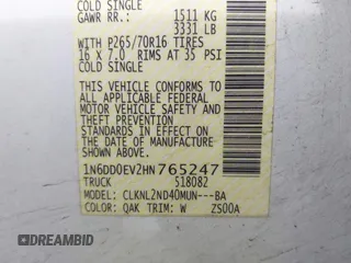 2017 Nissan Frontier SV with VIN 1N6DD0EV2HN765247, listed as a IAAI auction lot 41017764 with 141,942 mi miles and . Bid and sale history available at DreamBid. Image 9.