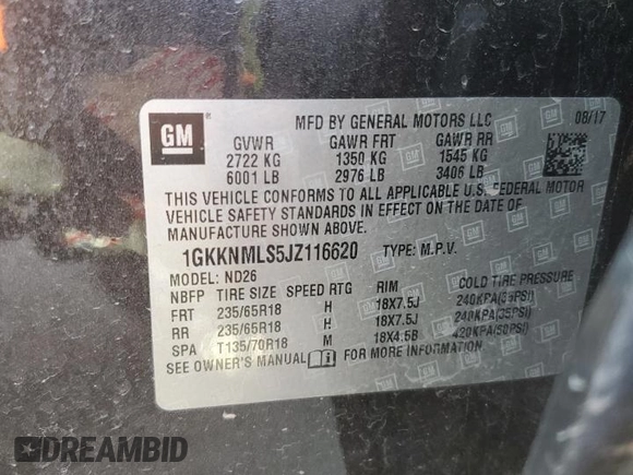 2018 GMC Acadia SLT with VIN 1GKKNMLS5JZ116620, listed as a Copart auction lot 50206435 with 112,380 mi miles and Salvage Title. Bid and sale history available at carsss.com. Image 13.