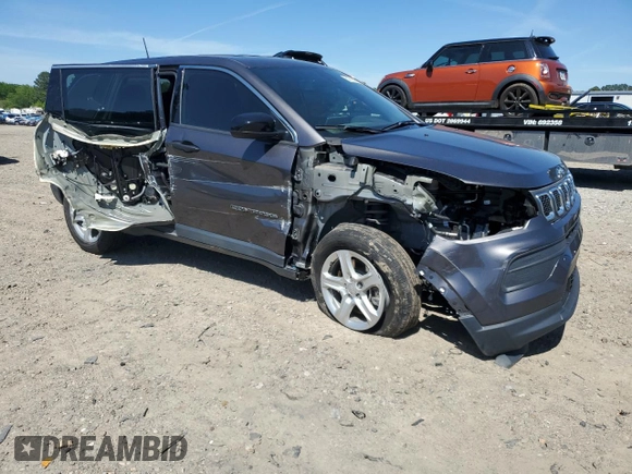 2024 Jeep Compass Sport with VIN 3C4NJDAN2RT600460, listed as a Copart auction lot 53702675 with 28,303 mi miles and Salvage title. Bid and sale history available at DreamBid. Image 4.