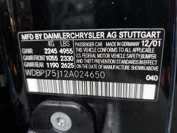2002 Mercedes-Benz CL 500/600 z VIN WDBPJ75J12A024650, wystawiony jako Copart lot #44626745 z przebiegiem 109 042 mil mil oraz Szkoda całkowita • Salvage title. Historia ofert i sprzedaży dostępna na DreamBid. Obrazek 12.
