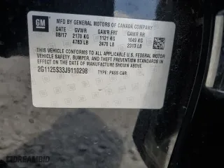 2018 Chevrolet Impala Premier with VIN 2G1125S33J9110298, listed as a Copart auction lot 51250865 with 0 mi miles and Salvage Title. Bid and sale history available at carsss.com. Image 15.