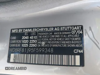 2005 Mercedes-Benz C 240 with VIN WDBRF81J95F599348, listed as a IAAI auction lot 41725376 with 210,859 mi miles and . Bid and sale history available at DreamBid. Image 9.