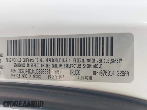 2018 Ram 2500 Tradesman with VIN 3C6UR4CJ4JG306531, listed as a IAAI auction lot 42071900 with 199,796 mi miles and . Bid and sale history available at DreamBid. Image 9.