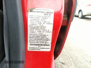 1998 Isuzu Rodeo S z VIN 4S2CK58WXW4325645, wystawiony jako IAAI lot #42013228 z przebiegiem 300 698 mil mil oraz . Historia ofert i sprzedaży dostępna na DreamBid. Obrazek 9.