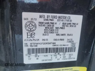 2013 Ford F-150 XL with VIN 1FTFW1CF2DFD07185, listed as a Copart auction lot 46261025 with 282,067 mi miles and Salvage Title. Bid and sale history available at carsss.com. Image 12.