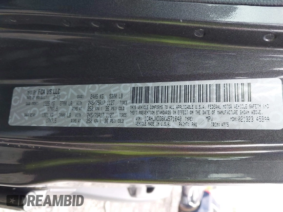 2019 Jeep Wrangler Unlimited Sport S с VIN 1C4HJXDG6KW571640, выставлен на аукционе IAAI как лот 42299078 с пробегом 51 928 миль миль и . История ставок и продаж доступна на DreamBid. Изображение 9.