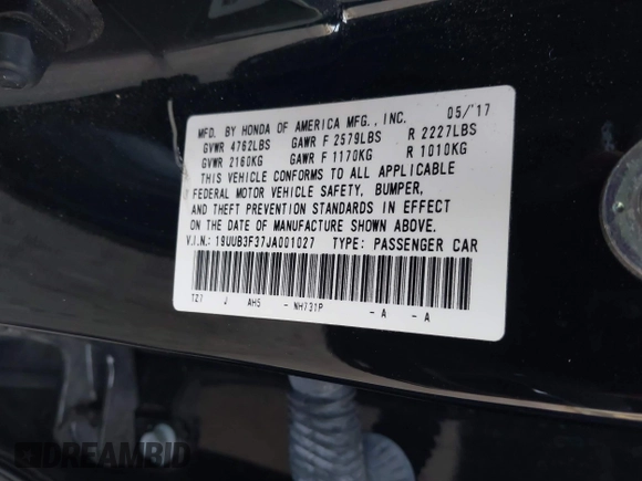2018 Acura TLX with VIN 19UUB3F37JA001027, listed as a IAAI auction lot 41397902 with 61,999 mi miles. Bid and sale history available at carsss.com. Image 9.