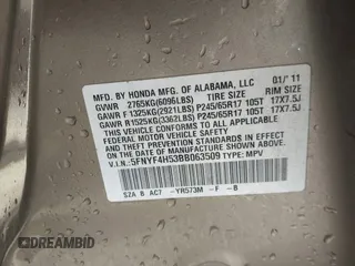 2011 Honda Pilot EX-L with VIN 5FNYF4H53BB063509, listed as a IAAI auction lot 41949079 with 173,580 mi miles. Bid and sale history available at carsss.com. Image 9.