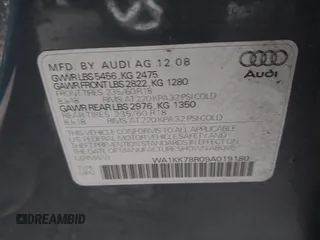2009 Audi Q5 Premium Plus z VIN WA1KK78R09A019180, wystawiony jako IAAI lot #41600402 z przebiegiem 184 147 mil mil oraz . Historia ofert i sprzedaży dostępna na DreamBid. Obrazek 9.