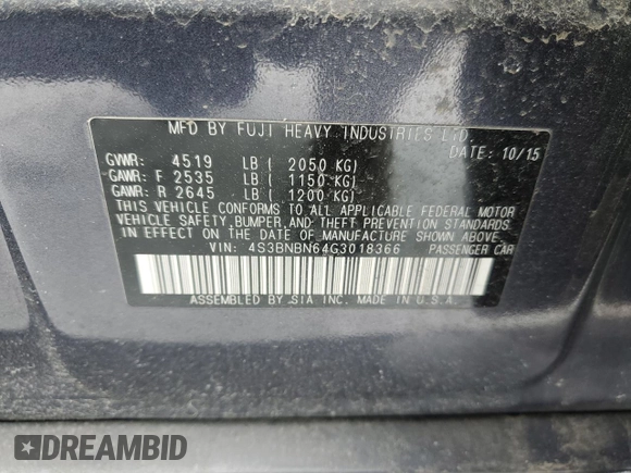 2016 Subaru Legacy 2.5i Limited with VIN 4S3BNBN64G3018366, listed as a Copart auction lot 39270423 with 101,347 mi miles. Bid and sale history available at carsss.com. Image 14.