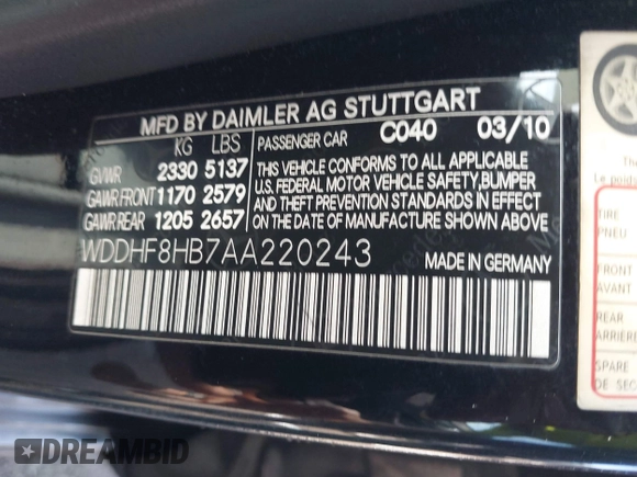 2010 Mercedes-Benz E 350 Luxury z VIN WDDHF8HB7AA220243, wystawiony jako IAAI lot #42510822 z przebiegiem 209 283 mil mil oraz . Historia ofert i sprzedaży dostępna na DreamBid. Obrazek 9.