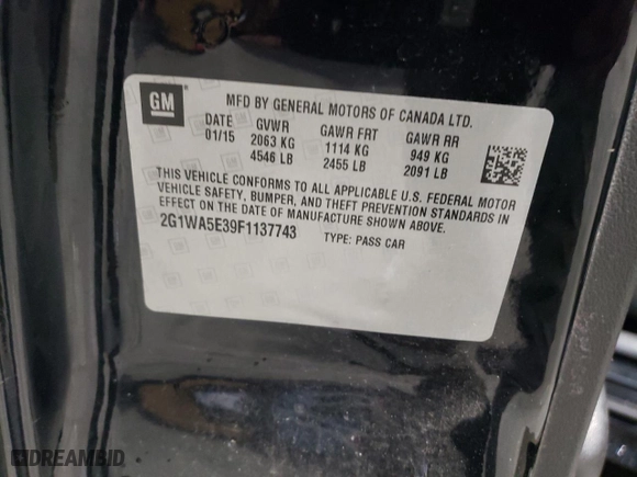 2015 Chevrolet Impala Limited LS with VIN 2G1WA5E39F1137743, listed as a Copart auction lot 88799095 with 138,866 mi miles and Salvage Title. Bid and sale history available at carsss.com. Image 13.