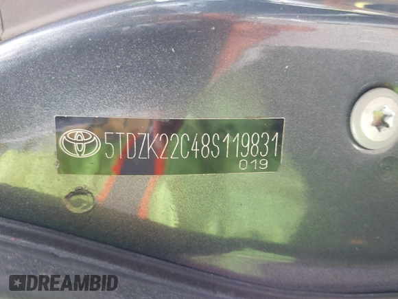 2008 Toyota Sienna XLE with VIN 5TDZK22C48S119831, listed as a IAAI auction lot 42651075 with 119,066 mi miles and . Bid and sale history available at DreamBid. Image 12.