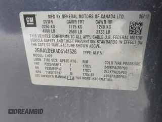 2013 Chevrolet Equinox LT with VIN 2GNALDEK4D6141526, listed as a IAAI auction lot 42238772 with Not Provided miles and . Bid and sale history available at carsss.com. Image 9.
