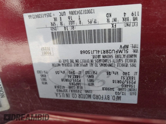 2004 Lincoln Navigator Luxury with VIN 5LMFU28R14LJ15068, listed as a IAAI auction lot 42078597 with 150,294 mi miles and . Bid and sale history available at DreamBid. Image 9.